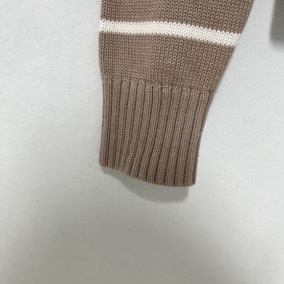 Banana Republic Cotton Silk Crew Neck Sweater Women Large Beige/White Stripe - Picture 5 of 11